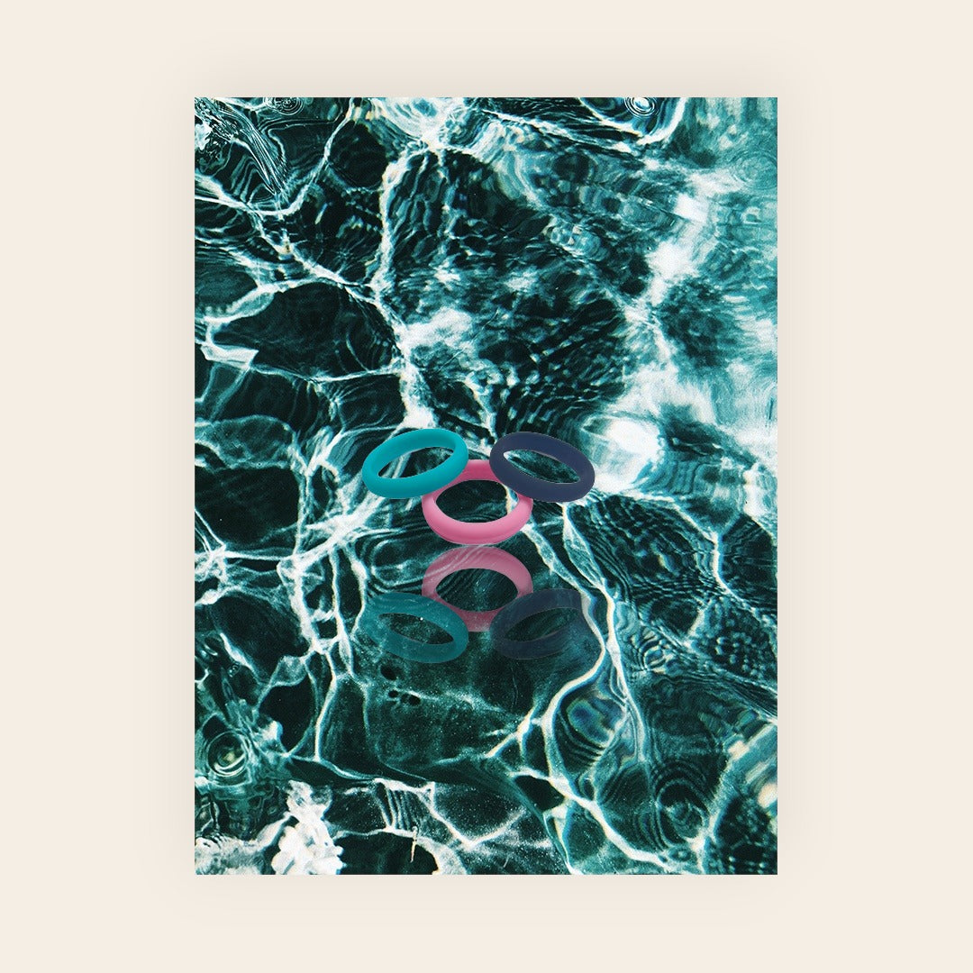 Women’s silicone ring set by Dura Gear – The Grace pink aqua black flexible rings for gym training and everyday use NZ