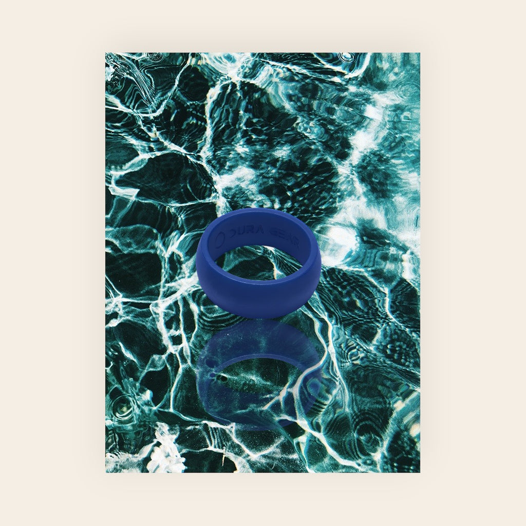 Dura Gear The Easy blue silicone ring on water background
