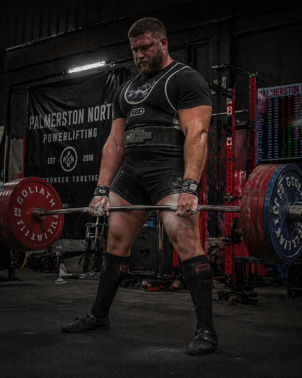 an performing a heavy deadlift in a gym wearing a black DuraGear silicone ring, showcasing durability and performance during intense lifting.