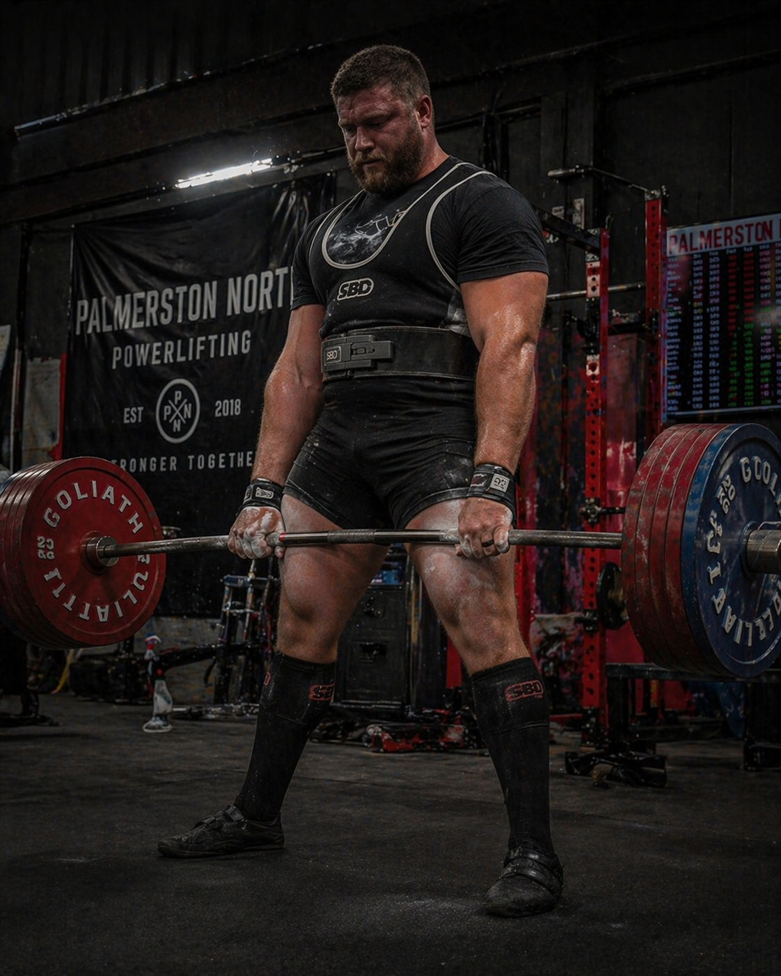 an performing a heavy deadlift in a gym wearing a black DuraGear silicone ring, showcasing durability and performance during intense lifting.